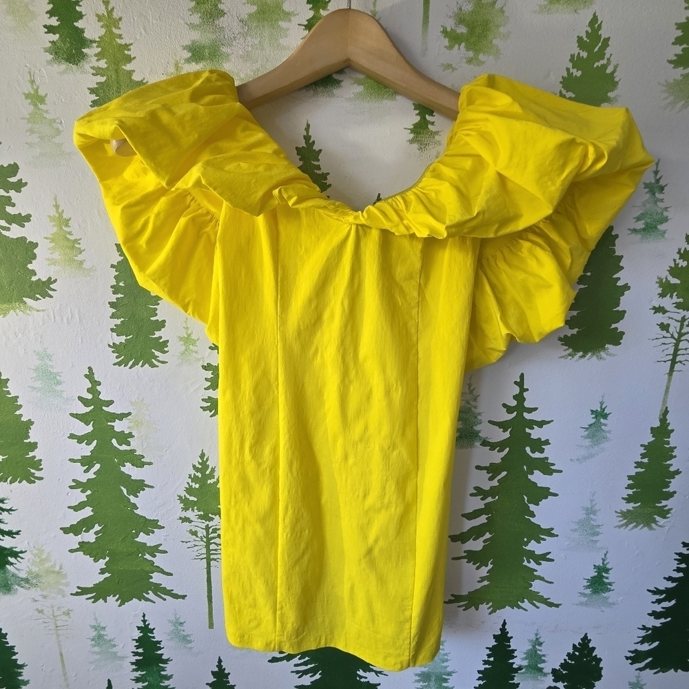 ZARA Womens Yellow Off Shoulder Balloon Collar Mini